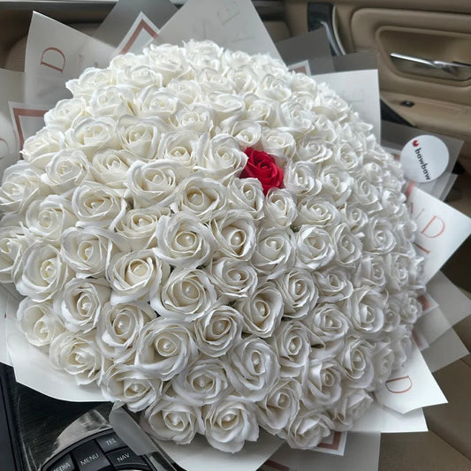 Buchet 101 Trandafiri de Săpun - Alb - BawBaw - Cadouri WOW