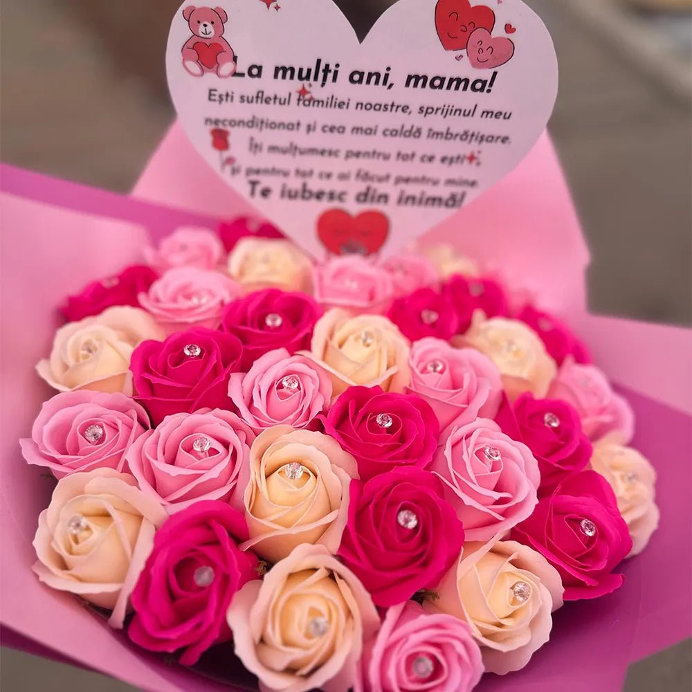 Buchet 37 Trandafiri de Săpun - Crem, Roz & Roz Intens - BawBaw - Cadouri WOW