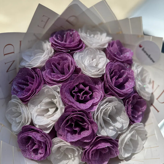 Buchet Trandafiri Sclipici - Mov & Alb