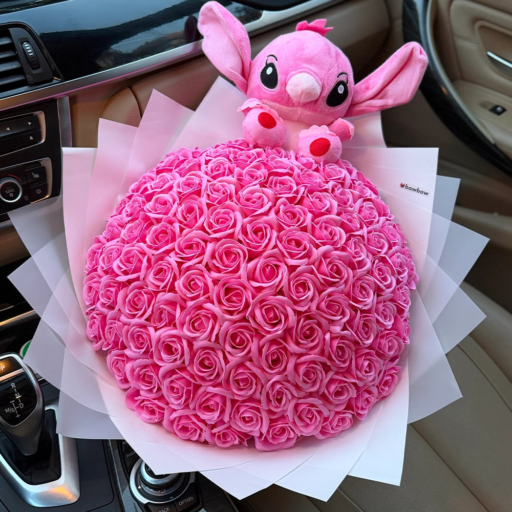 Buchet 101 Trandafiri + Angel - Pink Love