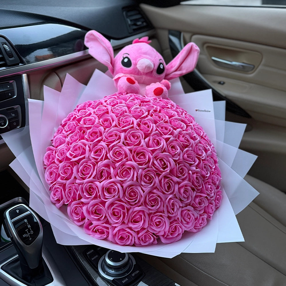 Buchet 101 Trandafiri + Angel - Pink Love