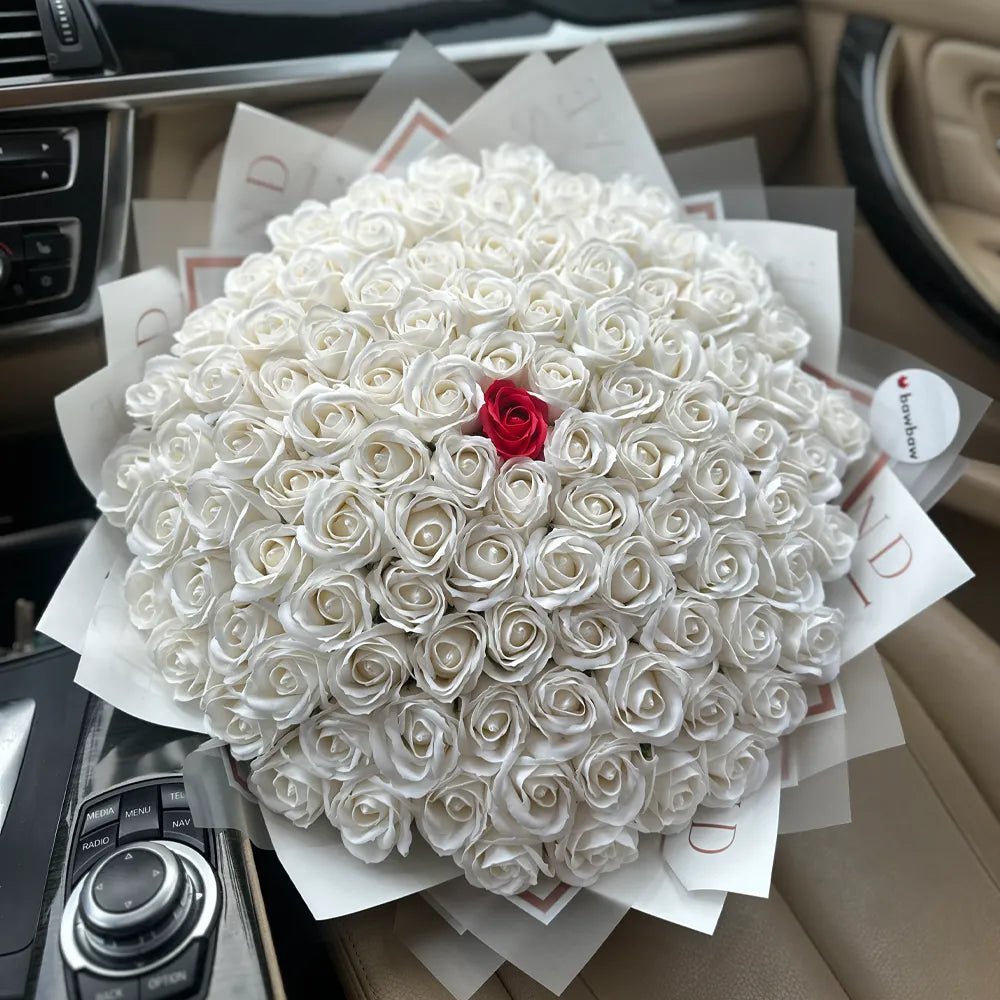 Buchet 101 Trandafiri de Săpun - Alb - BawBaw - Cadouri WOW
