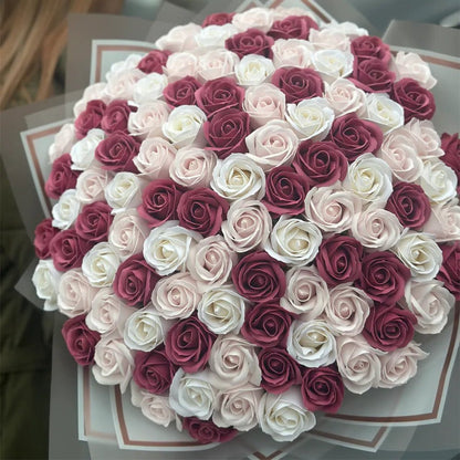 Buchet 101 Trandafiri de Săpun - Alb, Roz Pal & Burgundy - BawBaw - Cadouri WOW