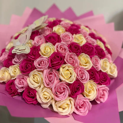 Buchet 101 Trandafiri de Săpun - Crem, Roz & Roz Intens - BawBaw - Cadouri WOW