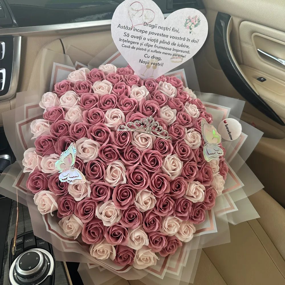 Buchet 101 Trandafiri de Săpun - Roz Pal & Roz Prăfuit - BawBaw - Cadouri WOW