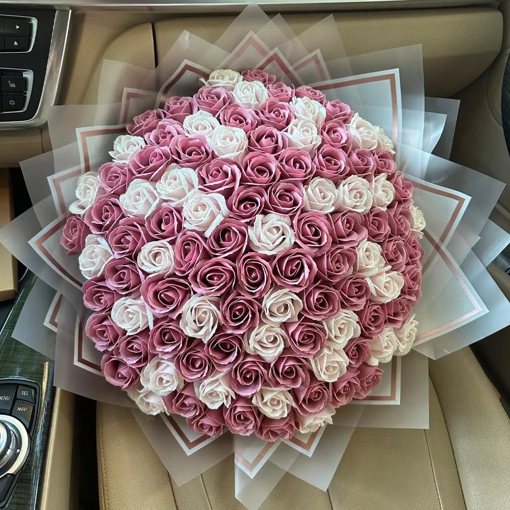 Buchet 101 Trandafiri de Săpun - Roz Pal & Roz Prăfuit - BawBaw - Cadouri WOW