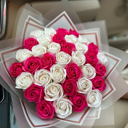 Buchet 37 Trandafiri de Săpun - Alb & Roz Intens - BawBaw - Cadouri WOW