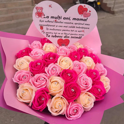 Buchet 37 Trandafiri de Săpun - Crem, Roz & Roz Intens - BawBaw - Cadouri WOW