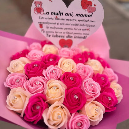 Buchet 37 Trandafiri de Săpun - Crem, Roz & Roz Intens - BawBaw - Cadouri WOW