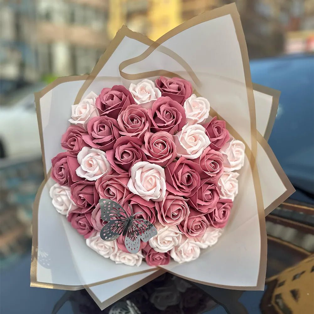 Buchet 37 Trandafiri de Săpun - Roz Pal & Roz Prăfuit - BawBaw - Cadouri WOW