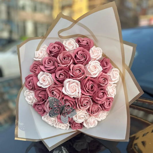 Buchet 37 Trandafiri de Săpun - Roz Pal & Roz Prăfuit - BawBaw - Cadouri WOW