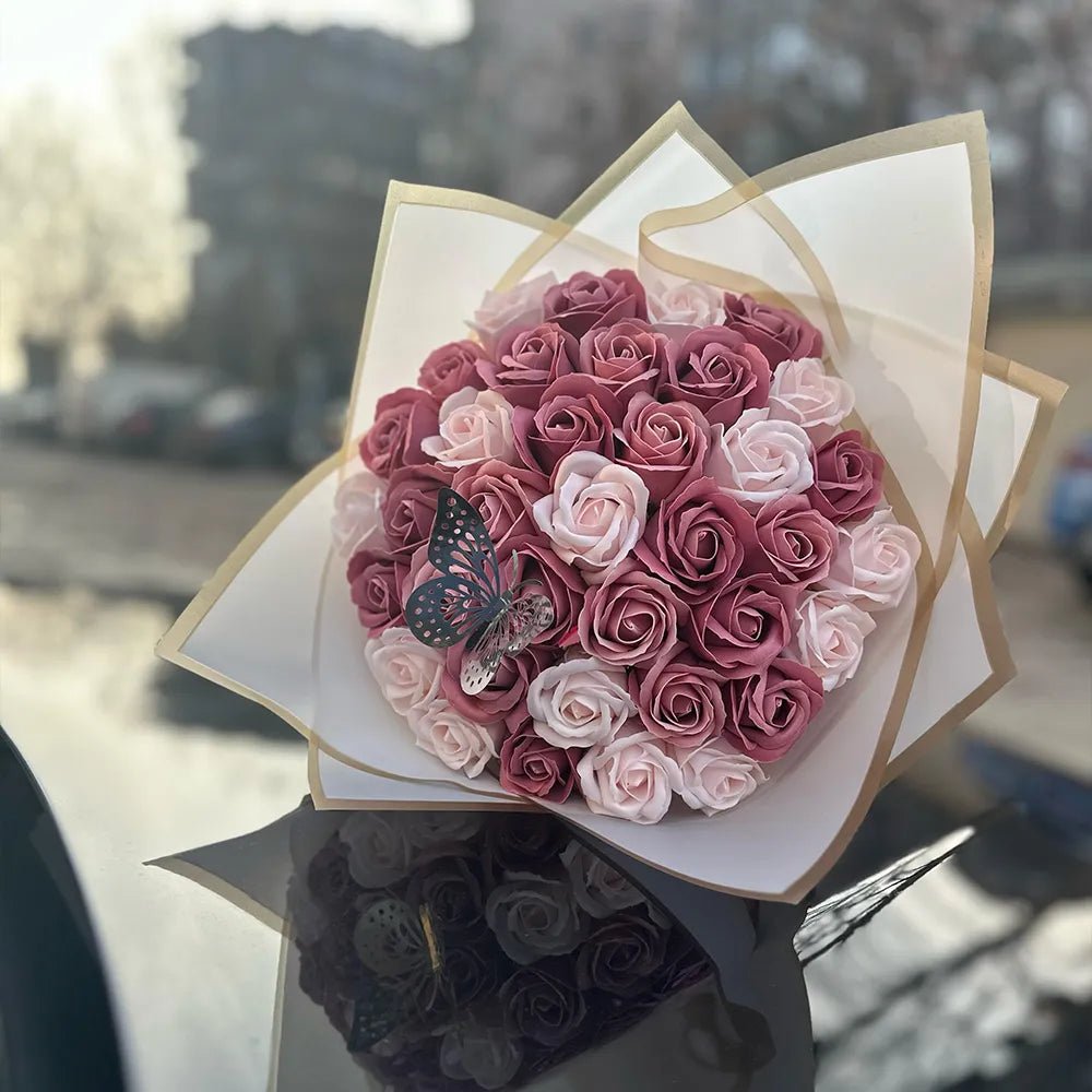 Buchet 37 Trandafiri de Săpun - Roz Pal & Roz Prăfuit - BawBaw - Cadouri WOW